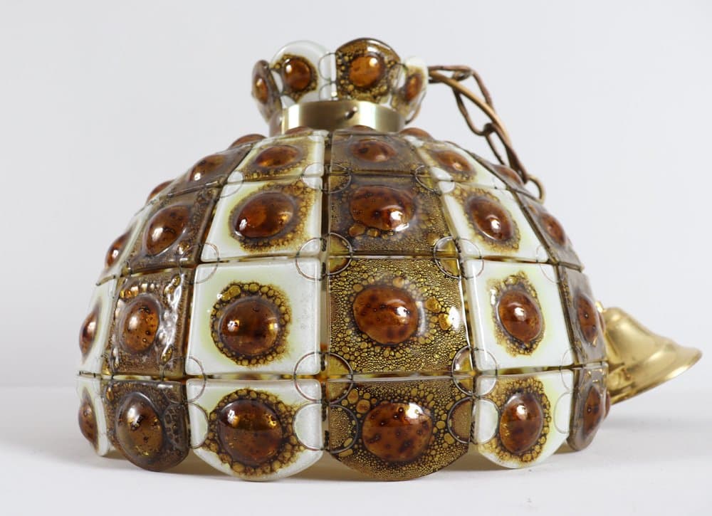 Lampa wisząca Brutalist, szkło brązowe, brąz, proj. F. Delfinger, Feders, Meksyk, lata 70. - 276790