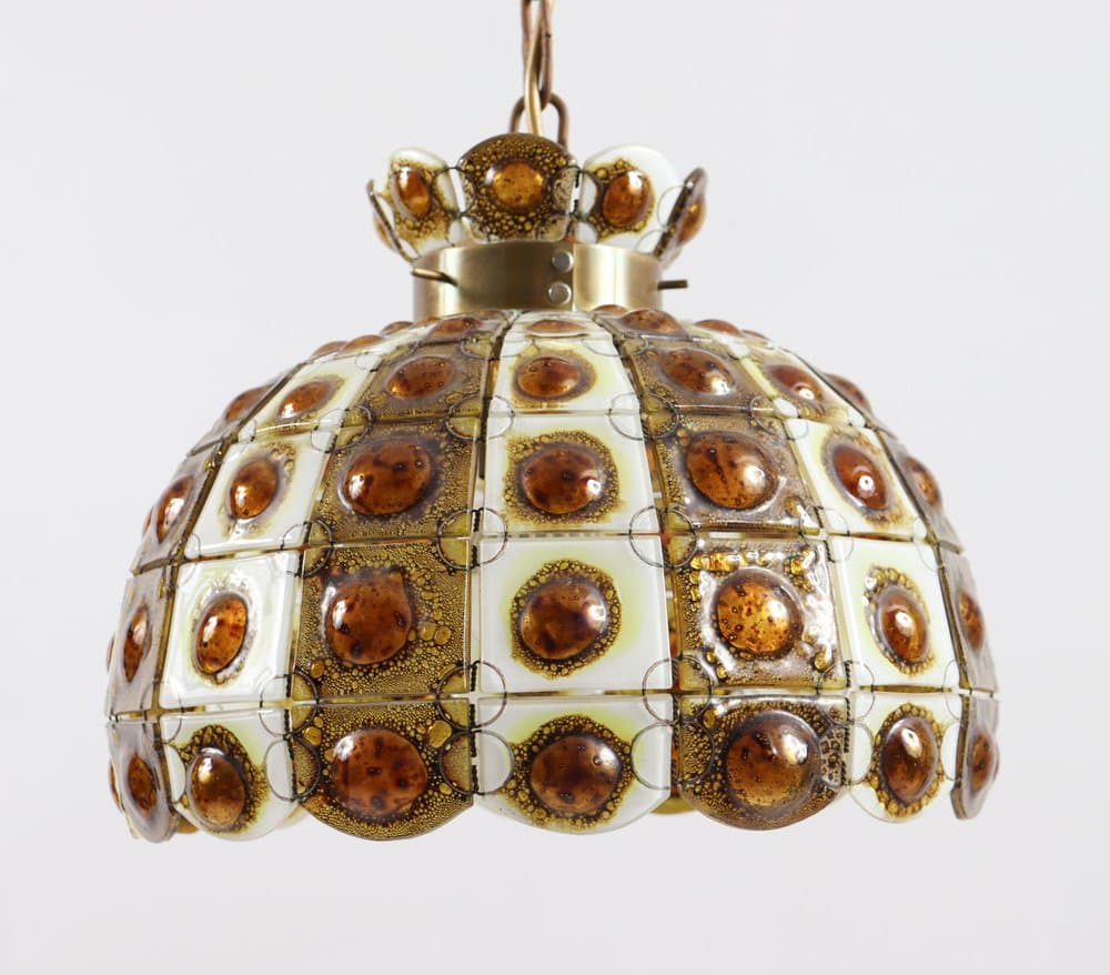 Lampa wisząca Brutalist, szkło brązowe, brąz, proj. F. Delfinger, Feders, Meksyk, lata 70. - 276785