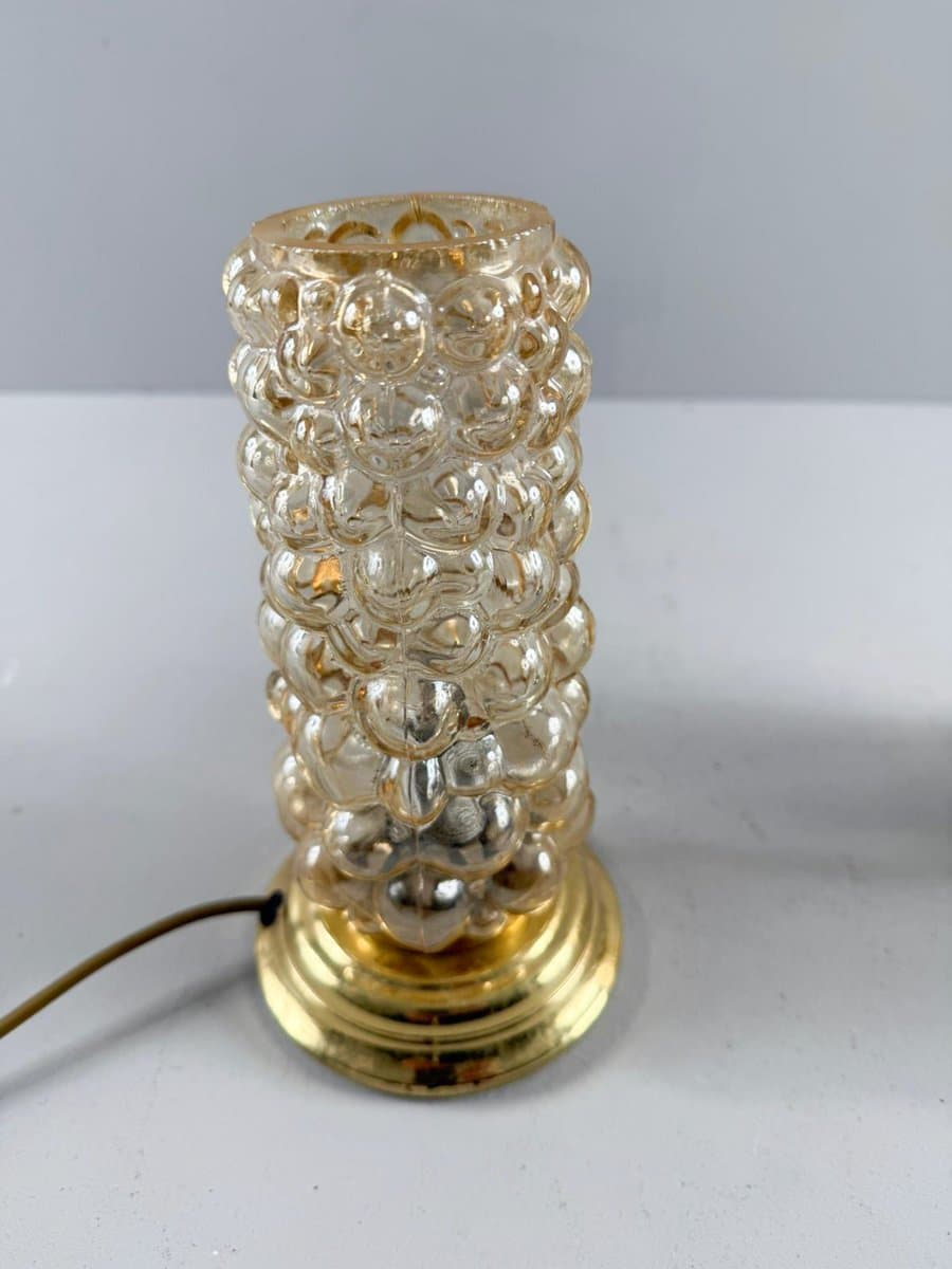 Para lamp stołowych, szkło pomarańczowe, metal złoty, proj. H. Tynell, Limburg, Niemcy, lata 60. - 276748