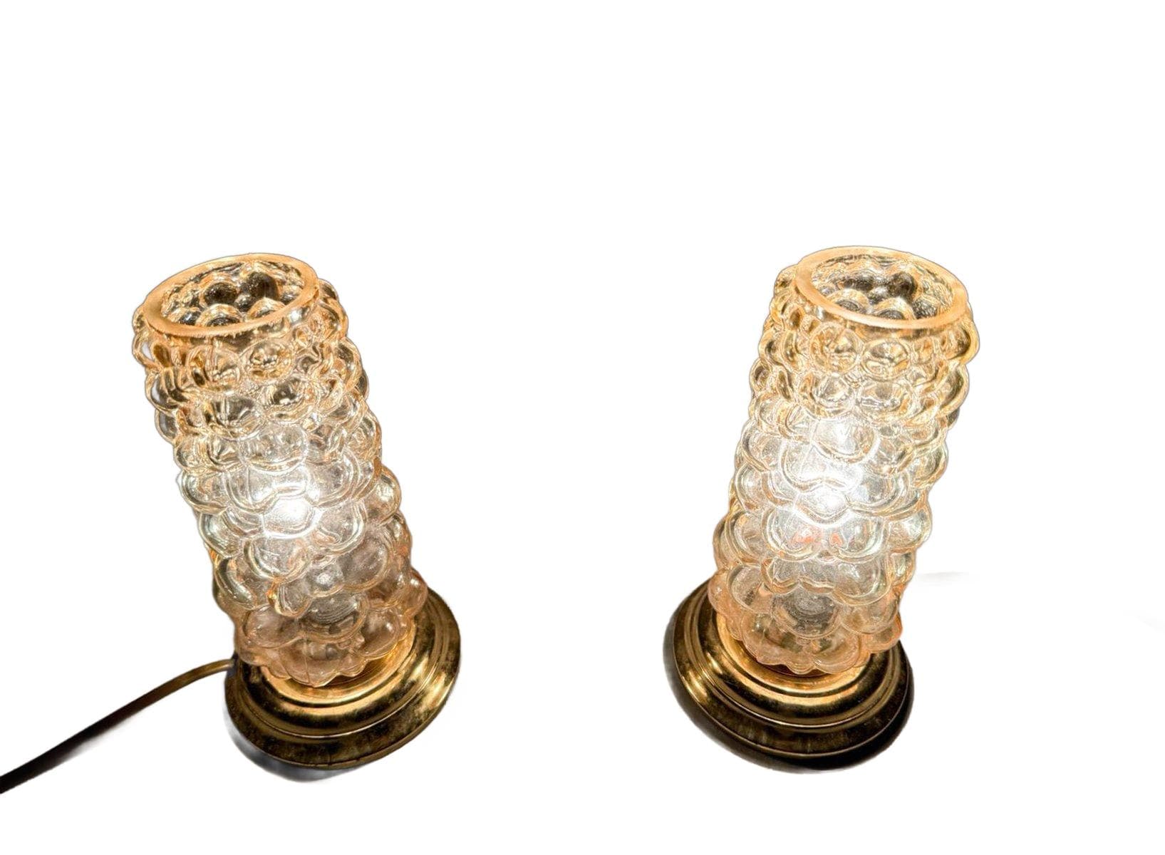 Para lamp stołowych, szkło pomarańczowe, metal złoty, proj. H. Tynell, Limburg, Niemcy, lata 60.