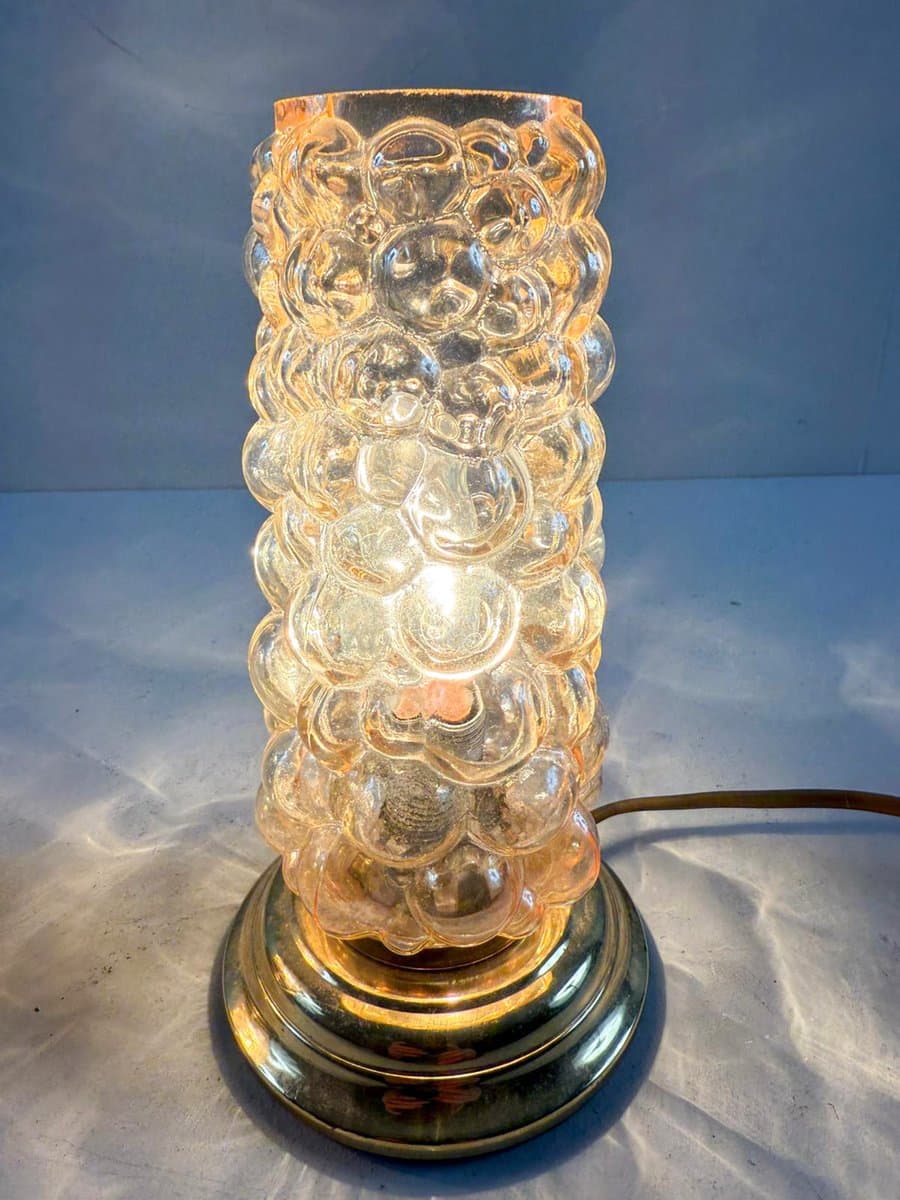 Para lamp stołowych, szkło pomarańczowe, metal złoty, proj. H. Tynell, Limburg, Niemcy, lata 60. - 276742