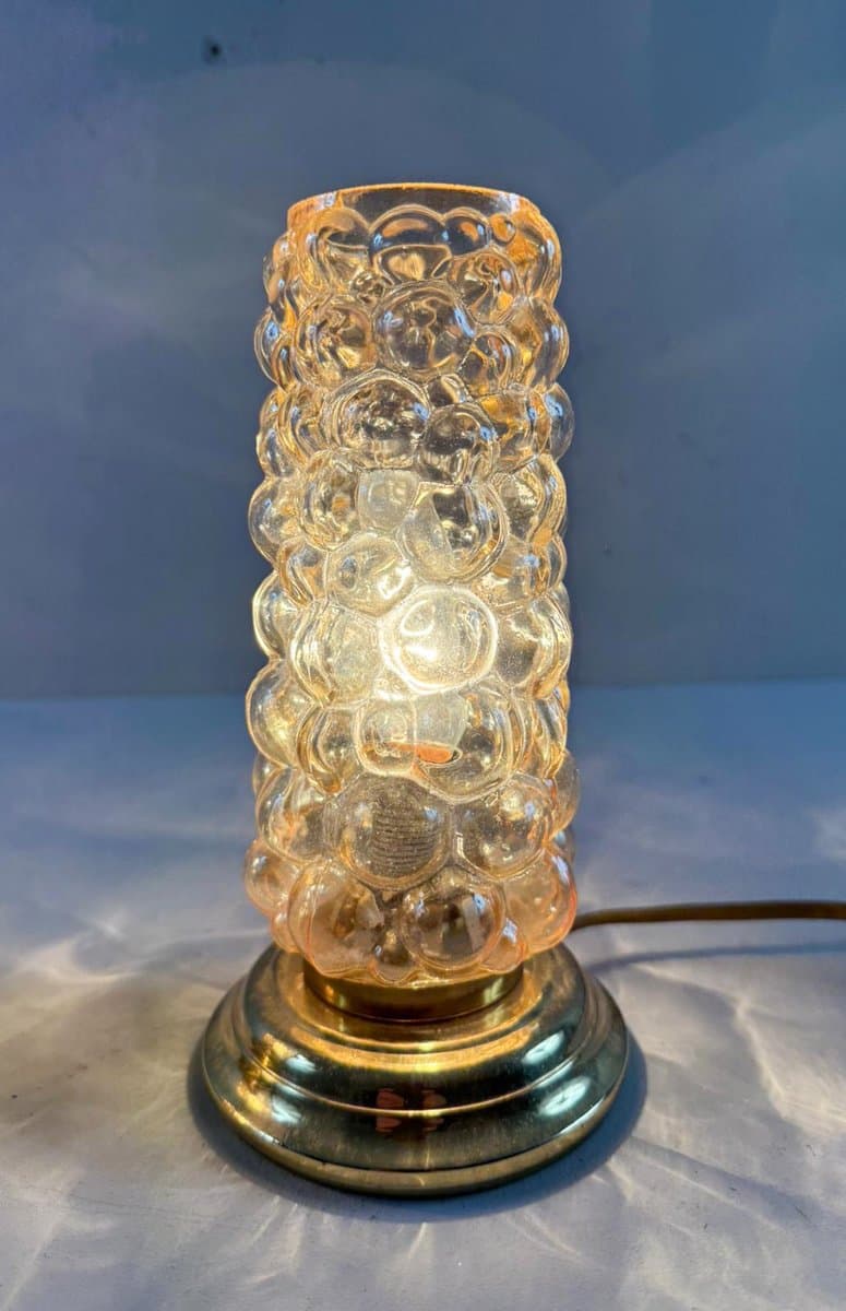 Para lamp stołowych, szkło pomarańczowe, metal złoty, proj. H. Tynell, Limburg, Niemcy, lata 60. - 276739