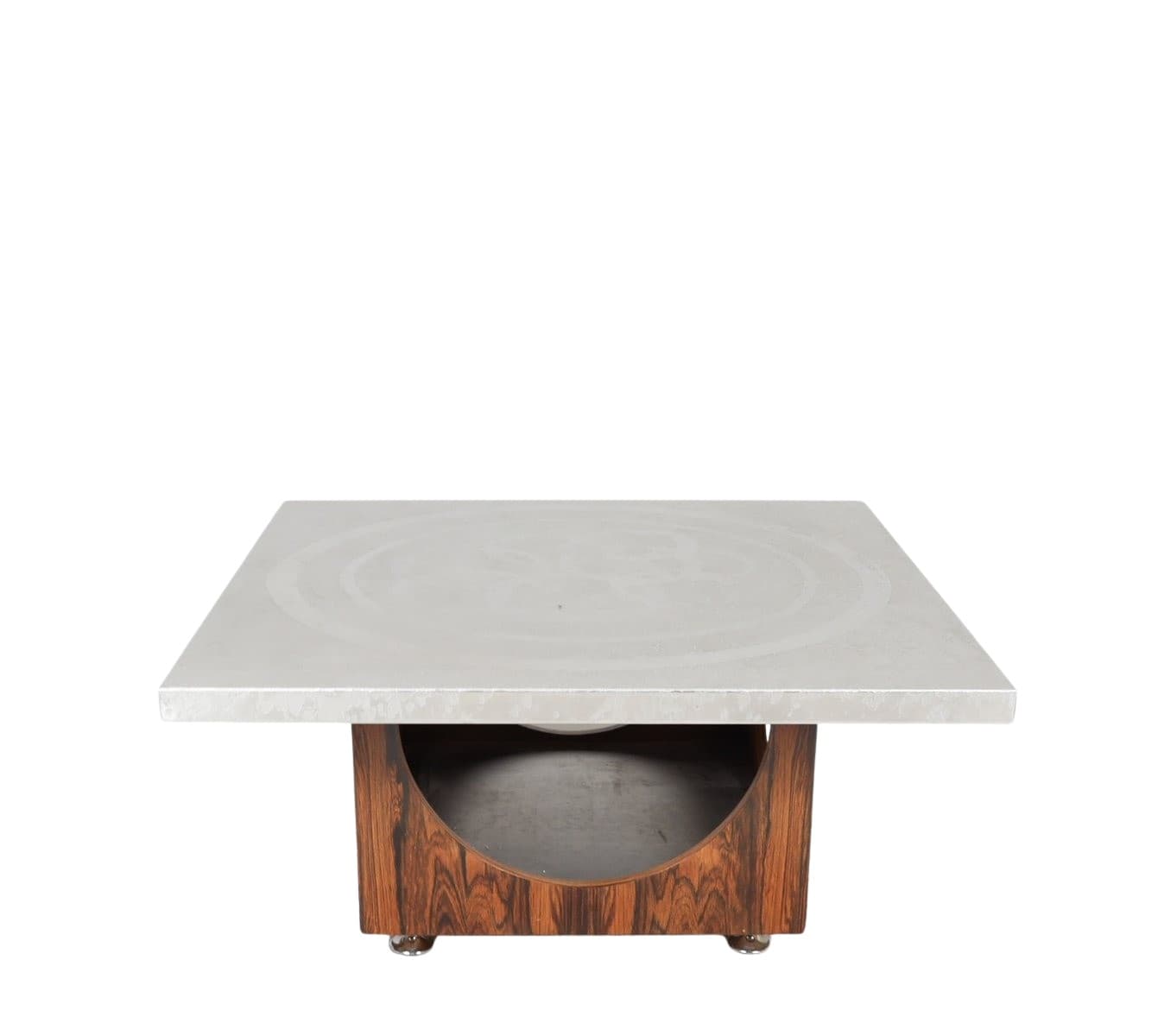 Stolik kawowy, aluminium srebrny, drewno brązowy, proj. H. Lilienthal, Niemcy, lata 70.