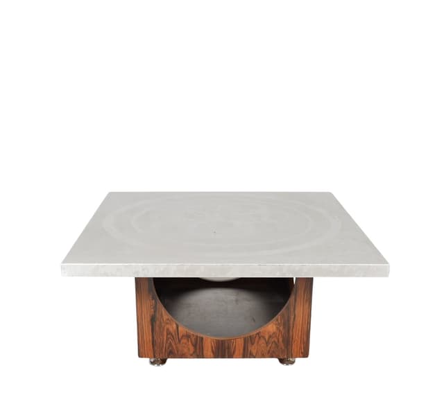 Stolik kawowy, aluminium srebrny, drewno brązowy, proj. H. Lilienthal, Niemcy, lata 70. - WYMIARY