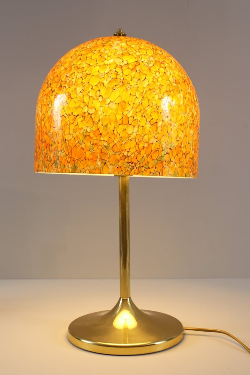 Lampa stołowa Mushroom, pomarańczowy, szkło, mosiądz, Peill & Putzler, Niemcy, lata 70. - 276646