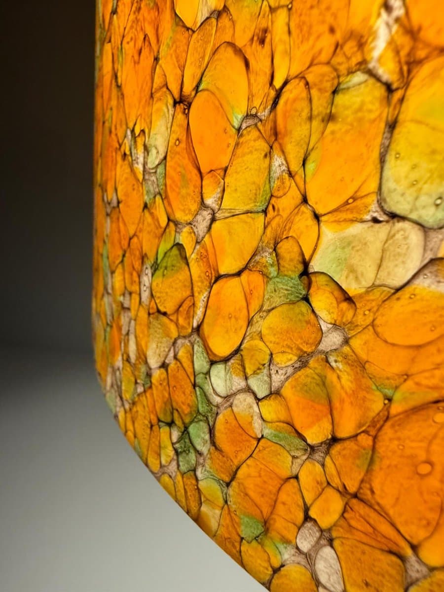 Lampa stołowa Mushroom, pomarańczowy, szkło, mosiądz, Peill & Putzler, Niemcy, lata 70. - 276650