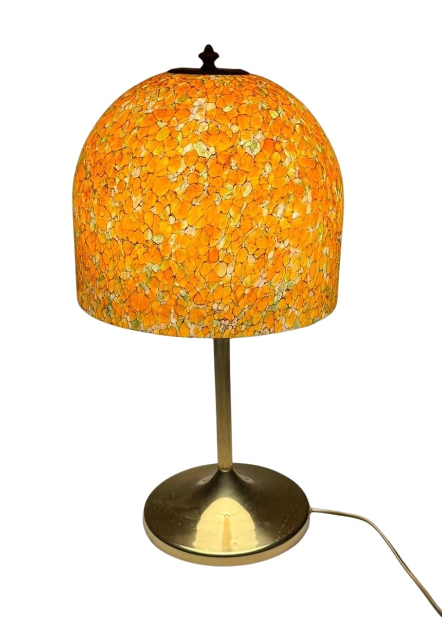 Lampa stołowa Mushroom, pomarańczowy, szkło, mosiądz, Peill & Putzler, Niemcy, lata 70.