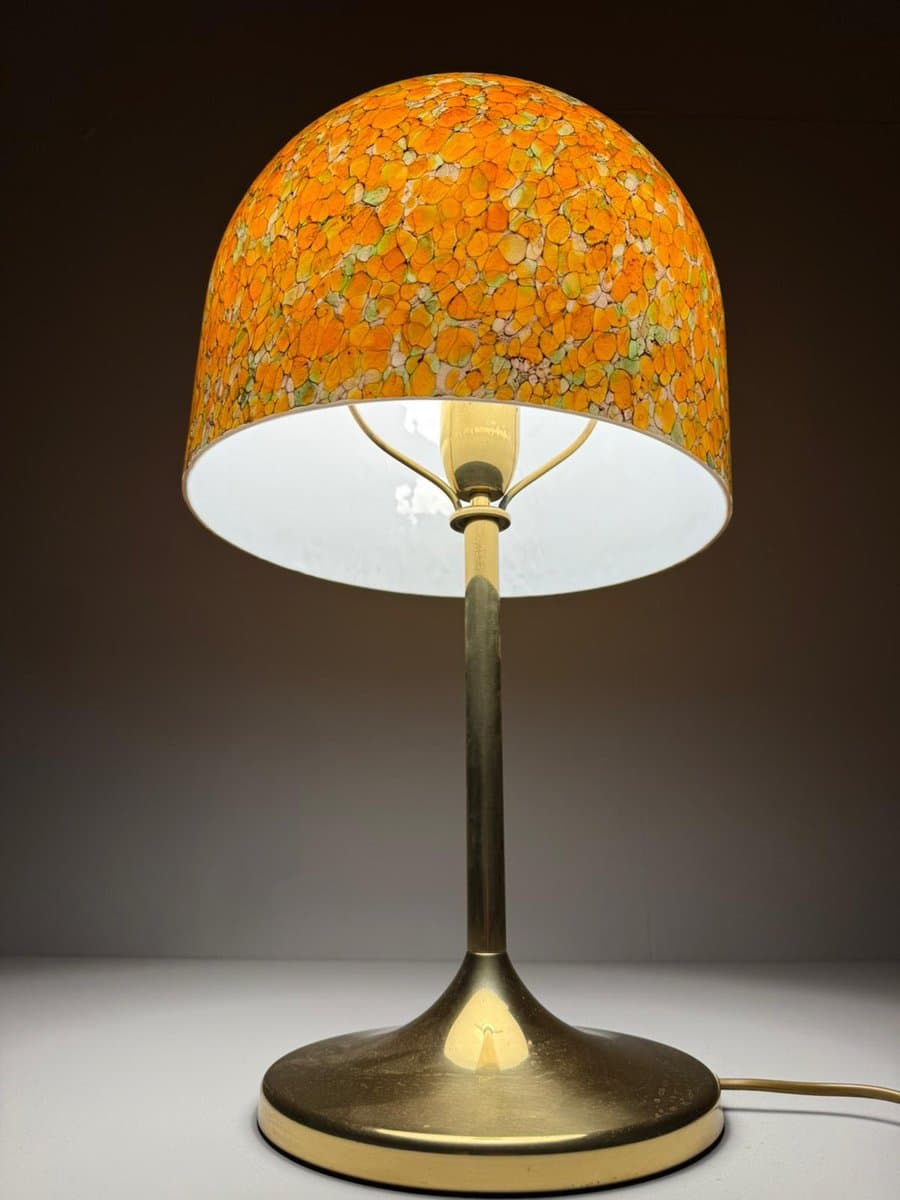 Lampa stołowa Mushroom, pomarańczowy, szkło, mosiądz, Peill & Putzler, Niemcy, lata 70. - 276657