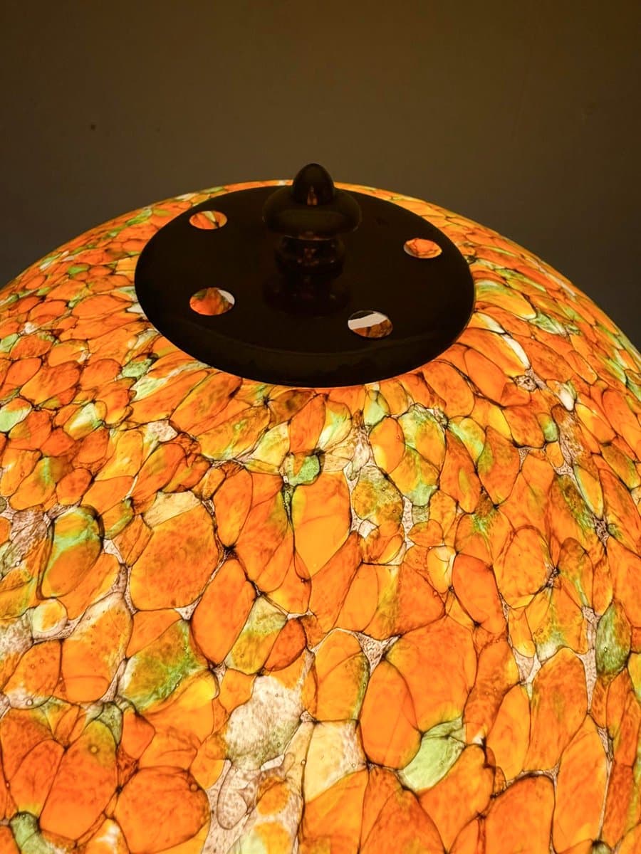 Lampa stołowa Mushroom, pomarańczowy, szkło, mosiądz, Peill & Putzler, Niemcy, lata 70. - 276658