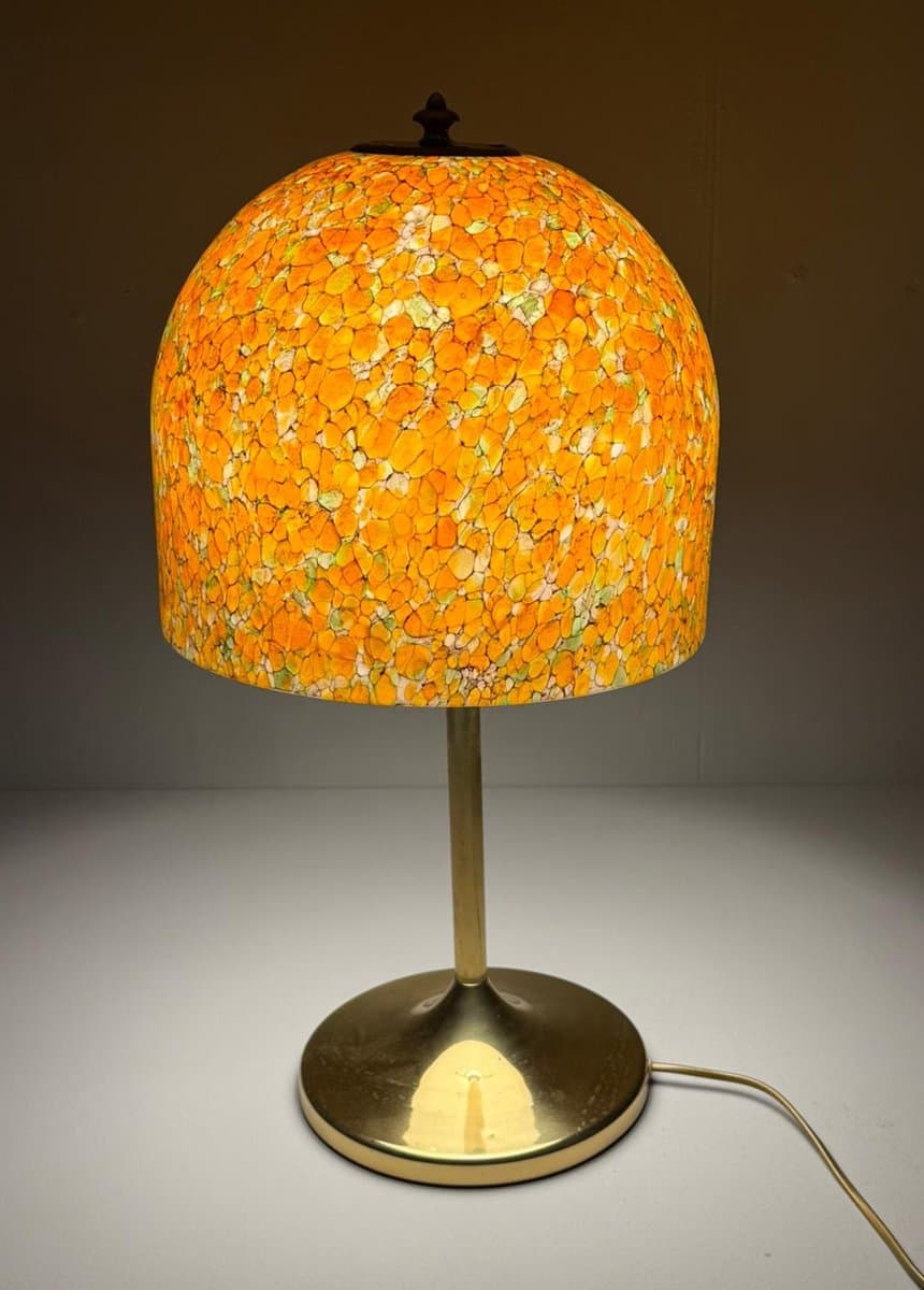 Lampa stołowa Mushroom, pomarańczowy, szkło, mosiądz, Peill & Putzler, Niemcy, lata 70. - 276644