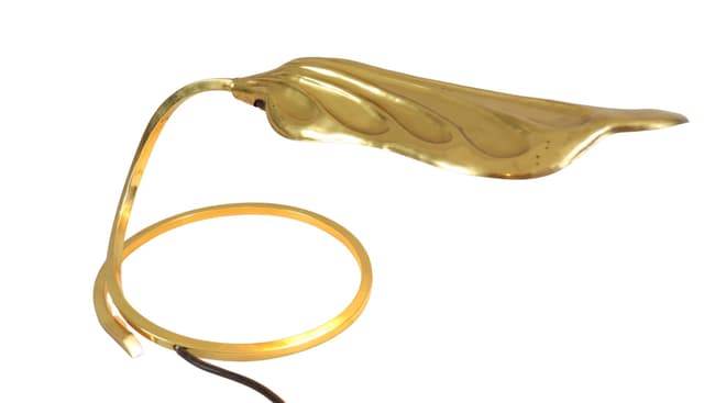 Lampa stołowa, złoty, mosiądz, proj. T. Barbi, Włochy, lata 70. - WYMIARY