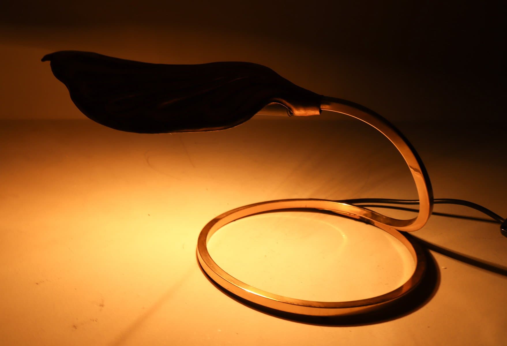 Lampa stołowa, złoty, mosiądz, proj. T. Barbi, Włochy, lata 70. - 276632