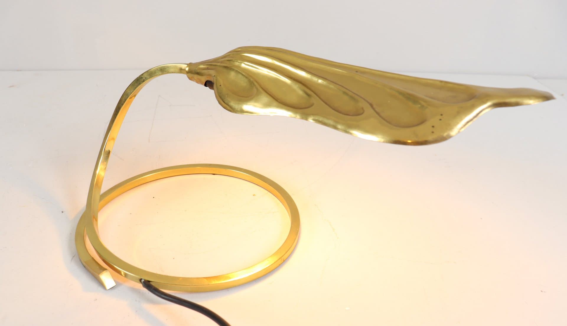 Lampa stołowa, złoty, mosiądz, proj. T. Barbi, Włochy, lata 70. - 276628