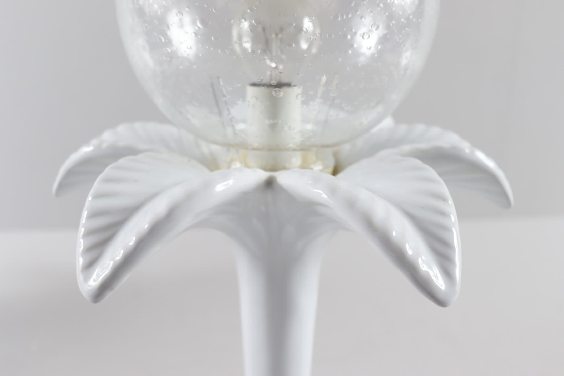 Para lamp stołowych Hollywood Regency, porcelana biała, szkło białe, Włochy, lata 70. - 276615