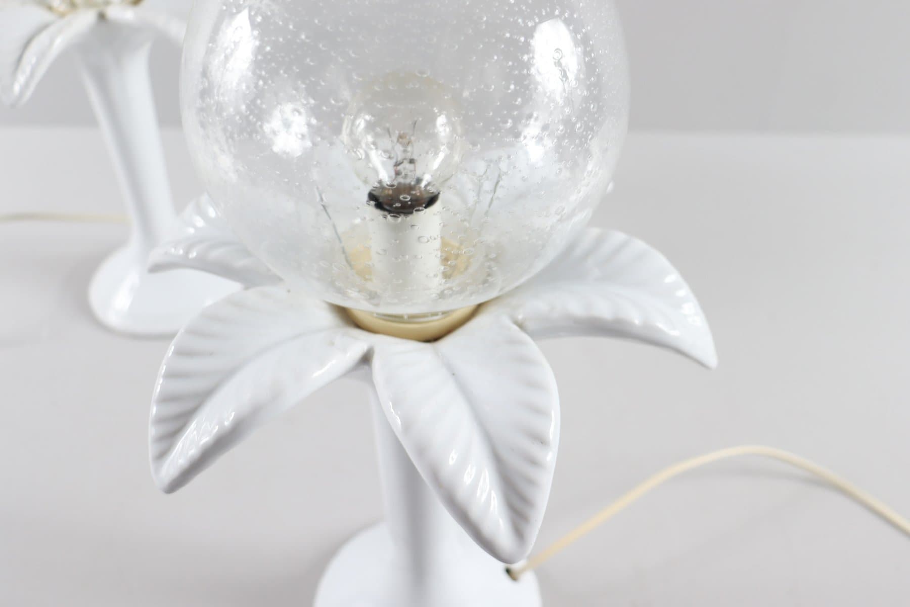 Para lamp stołowych Hollywood Regency, porcelana biała, szkło białe, Włochy, lata 70. - 276612