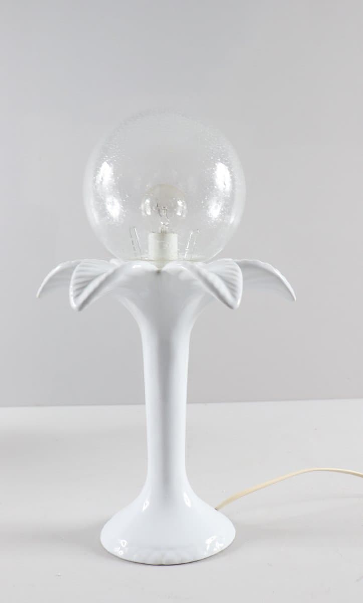 Para lamp stołowych Hollywood Regency, porcelana biała, szkło białe, Włochy, lata 70. - 276613