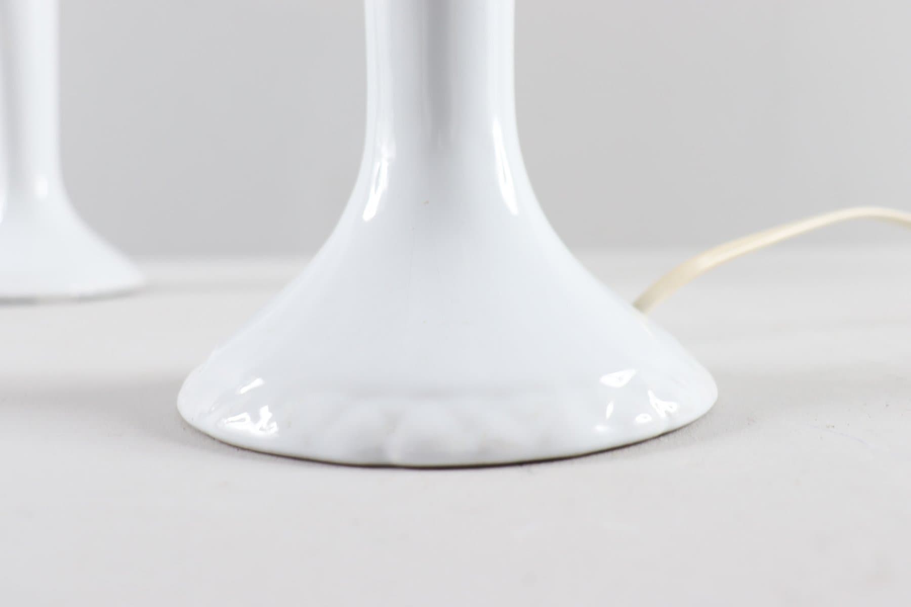 Para lamp stołowych Hollywood Regency, porcelana biała, szkło białe, Włochy, lata 70. - 276616