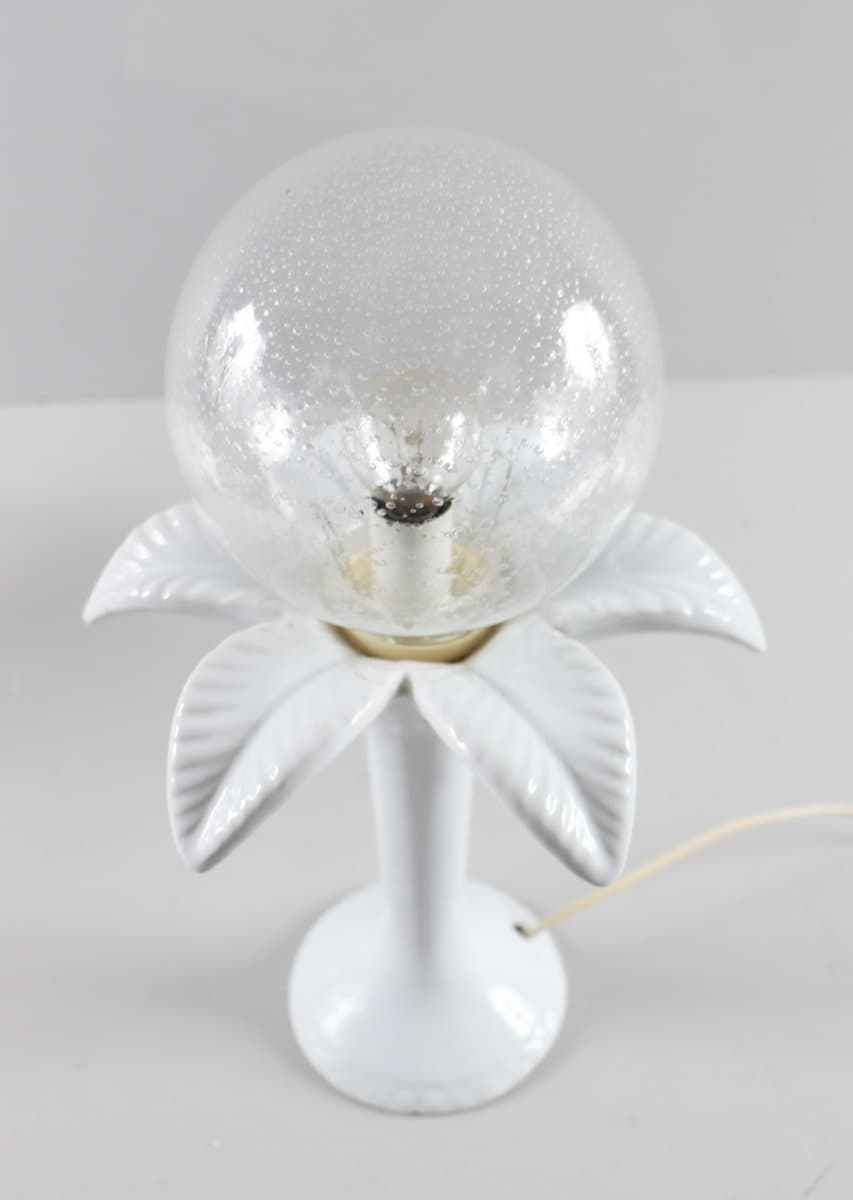 Para lamp stołowych Hollywood Regency, porcelana biała, szkło białe, Włochy, lata 70. - 276614