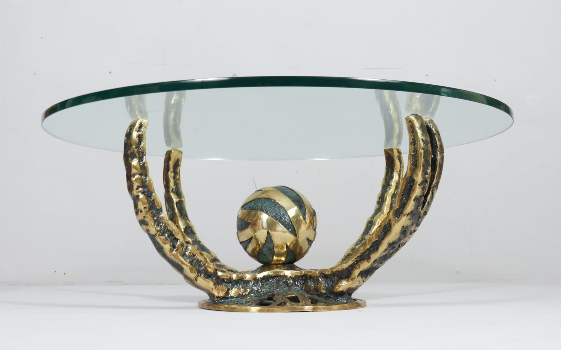 Stolik kawowy Octo, szkło, brąz złoty, proj. H. Fernandez, Francja, lata 70. - 276571