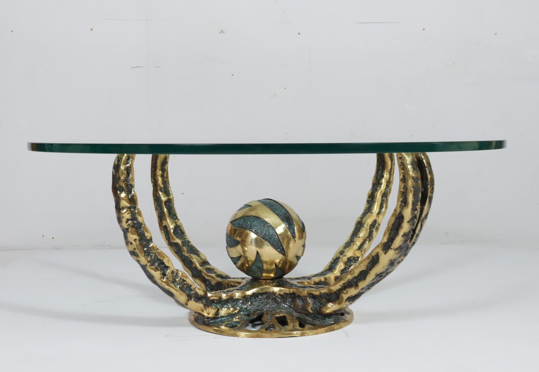 Stolik kawowy Octo, szkło, brąz złoty, proj. H. Fernandez, Francja, lata 70. - 276573