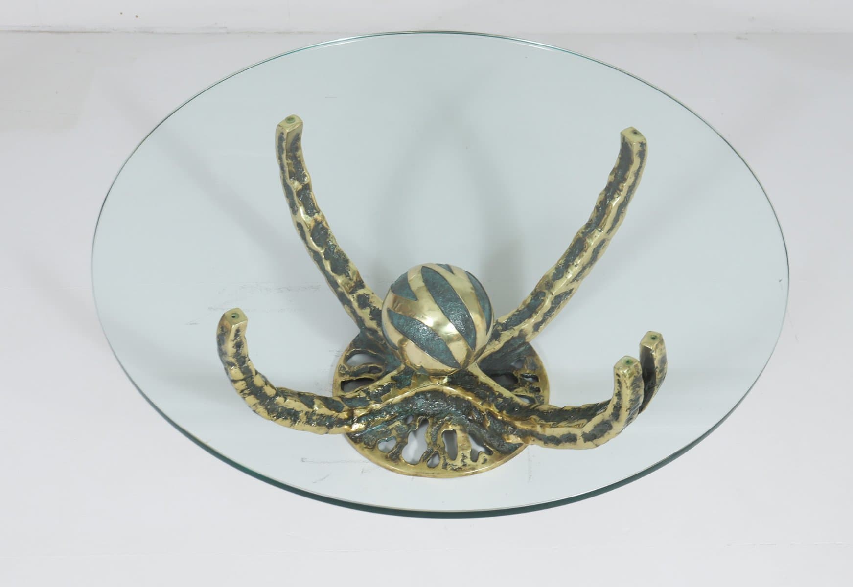 Stolik kawowy Octo, szkło, brąz złoty, proj. H. Fernandez, Francja, lata 70. - 276574