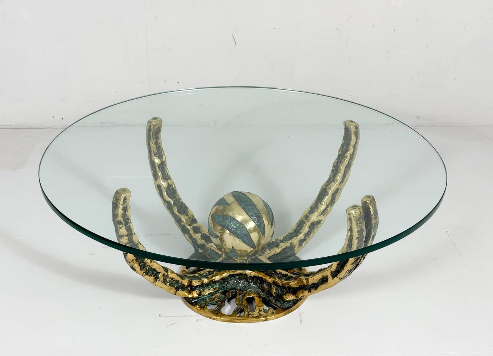 Stolik kawowy Octo, szkło, brąz złoty, proj. H. Fernandez, Francja, lata 70. - 276572