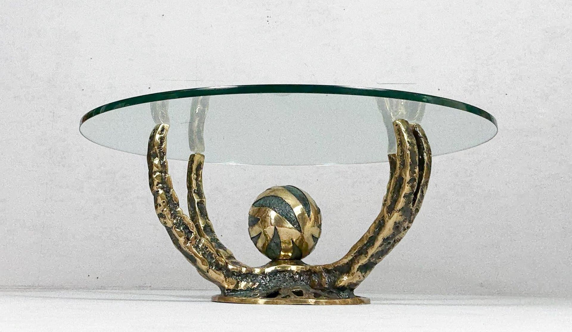 Stolik kawowy Octo, szkło, brąz złoty, proj. H. Fernandez, Francja, lata 70. - 276558