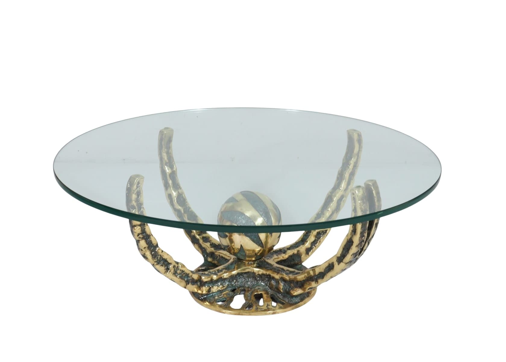 Stolik kawowy Octo, szkło, brąz złoty, proj. H. Fernandez, Francja, lata 70.