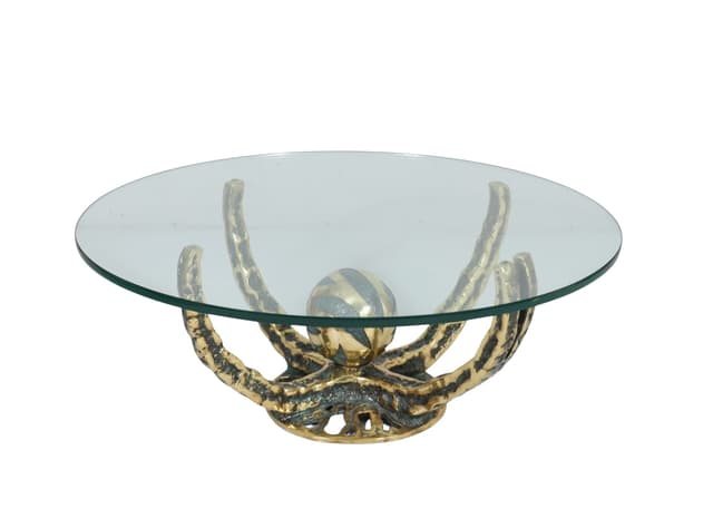 Stolik kawowy Octo, szkło, brąz złoty, proj. H. Fernandez, Francja, lata 70. - WYMIARY