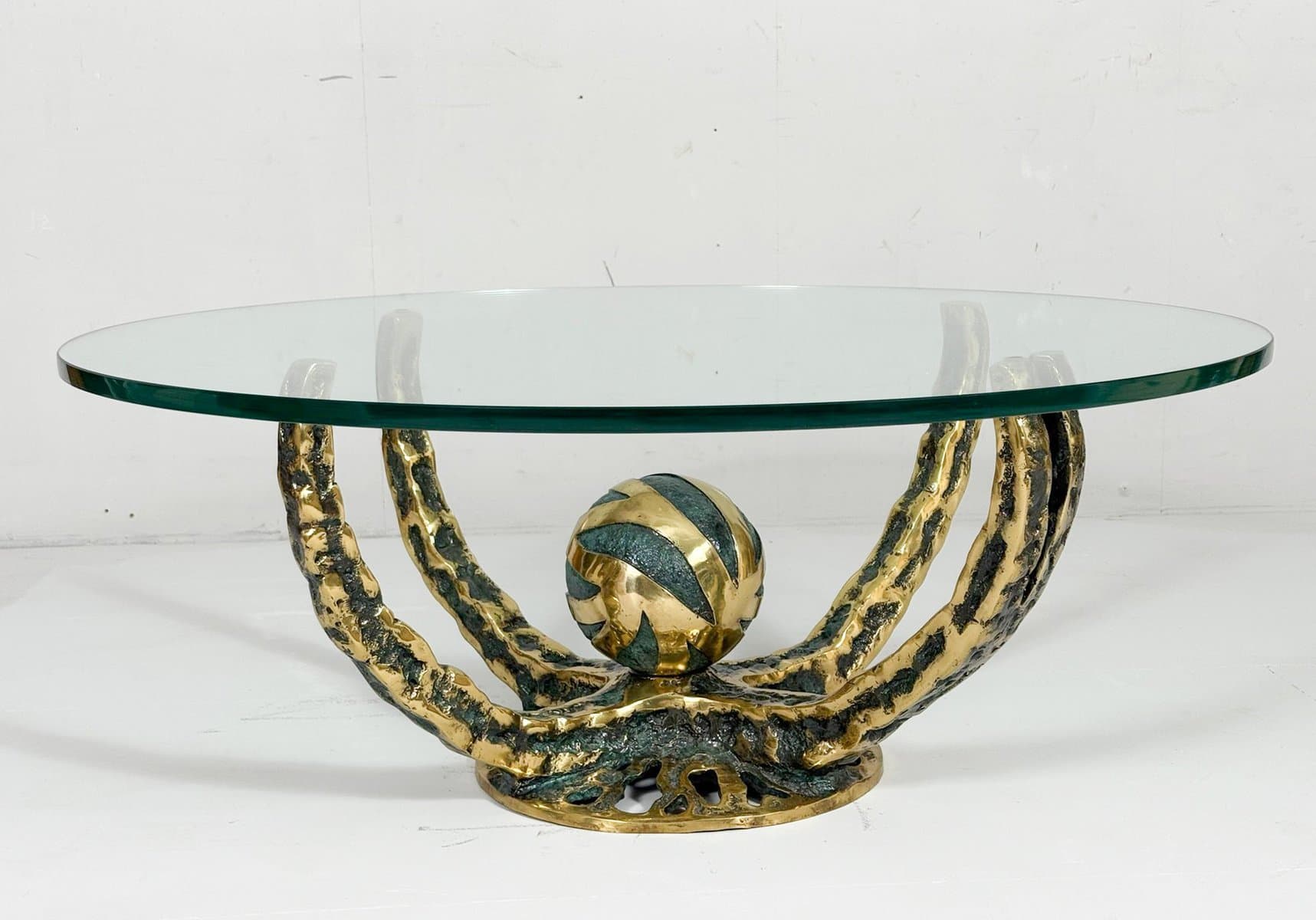 Stolik kawowy Octo, szkło, brąz złoty, proj. H. Fernandez, Francja, lata 70. - 276555