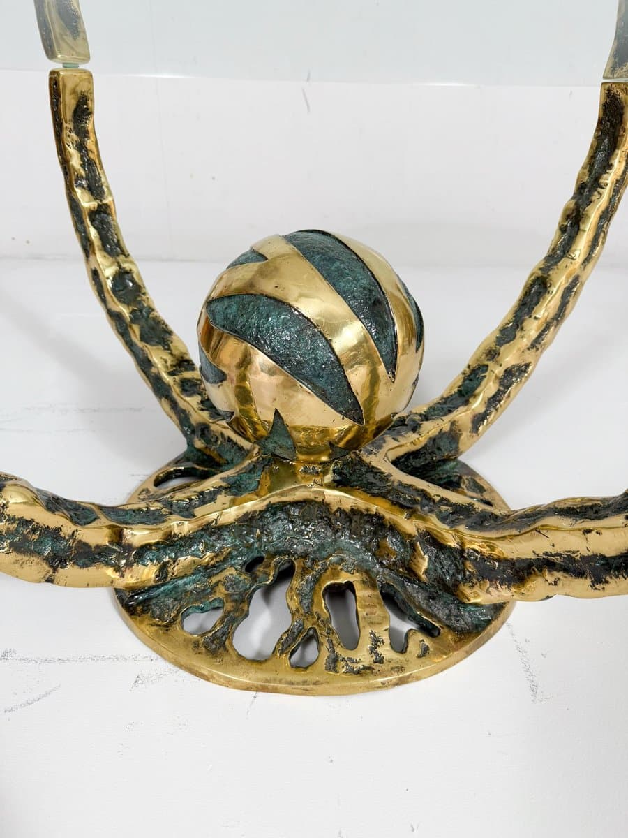 Stolik kawowy Octo, szkło, brąz złoty, proj. H. Fernandez, Francja, lata 70. - 276569