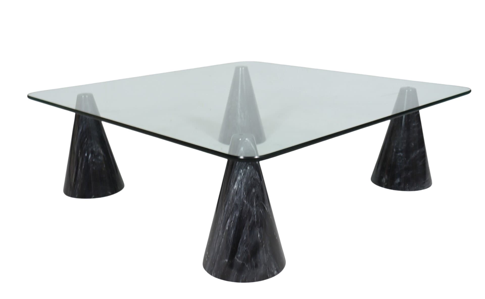 Stolik kawowy, marmur czarny, szkło przezroczyste, Włochy, lata 80.