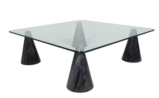 Stolik kawowy, marmur czarny, szkło przezroczyste, Włochy, lata 80. - WYMIARY