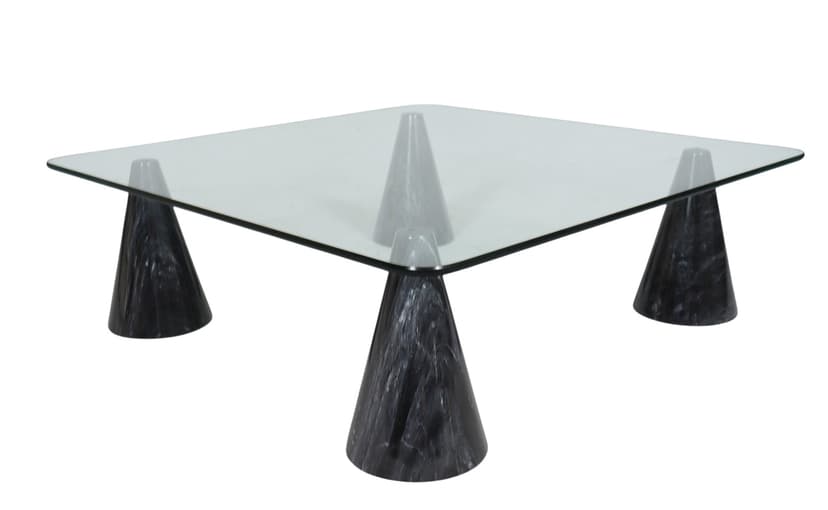 Stolik kawowy, marmur czarny, szkło przezroczyste, Włochy, lata 80.