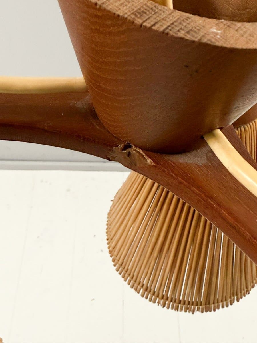 Lampa sufitowa, Space Age, teak brązowy, rattan miodowy, Dania, lata 70. - 277149