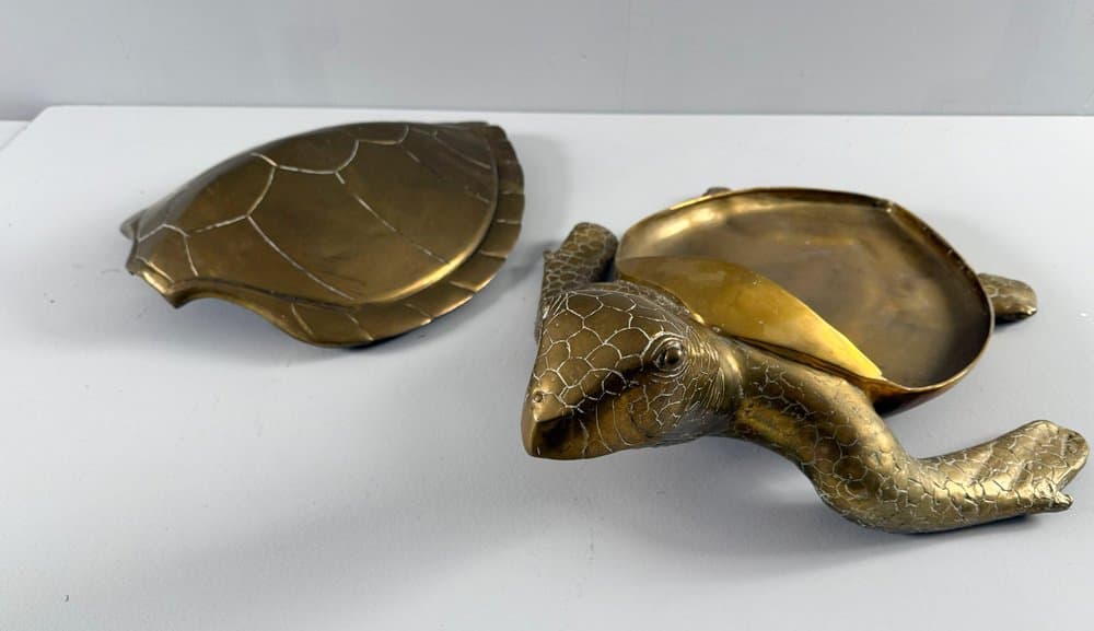 Figurka żółwia Hollywood Regency, brązowy, mosiądz, Francja, lata 70. - 277109