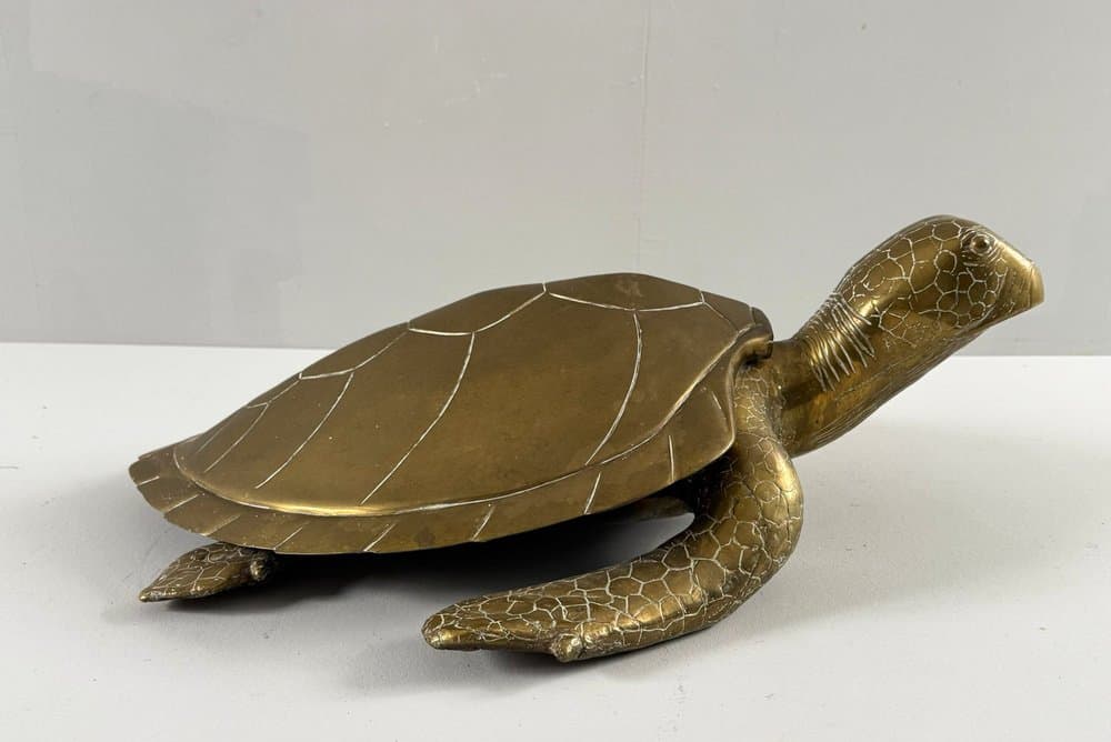 Figurka żółwia Hollywood Regency, brązowy, mosiądz, Francja, lata 70. - 277108