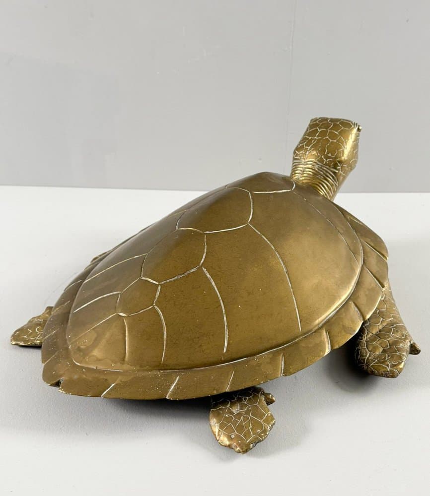 Figurka żółwia Hollywood Regency, brązowy, mosiądz, Francja, lata 70. - 277101