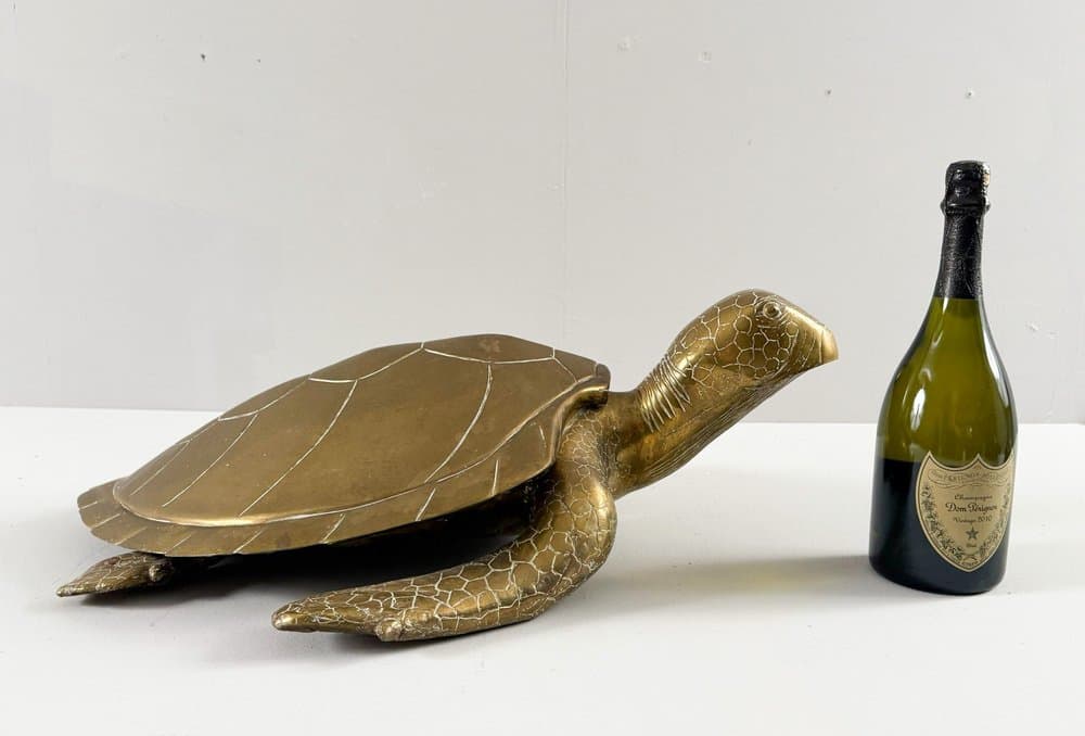 Figurka żółwia Hollywood Regency, brązowy, mosiądz, Francja, lata 70. - 277105