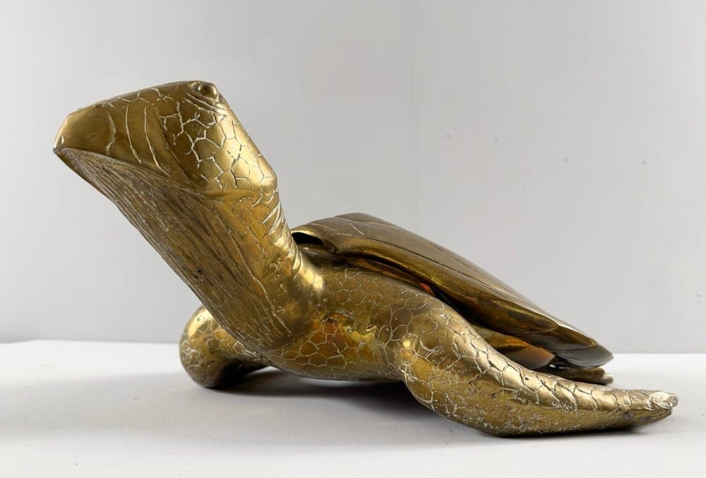 Figurka żółwia Hollywood Regency, brązowy, mosiądz, Francja, lata 70. - 277097