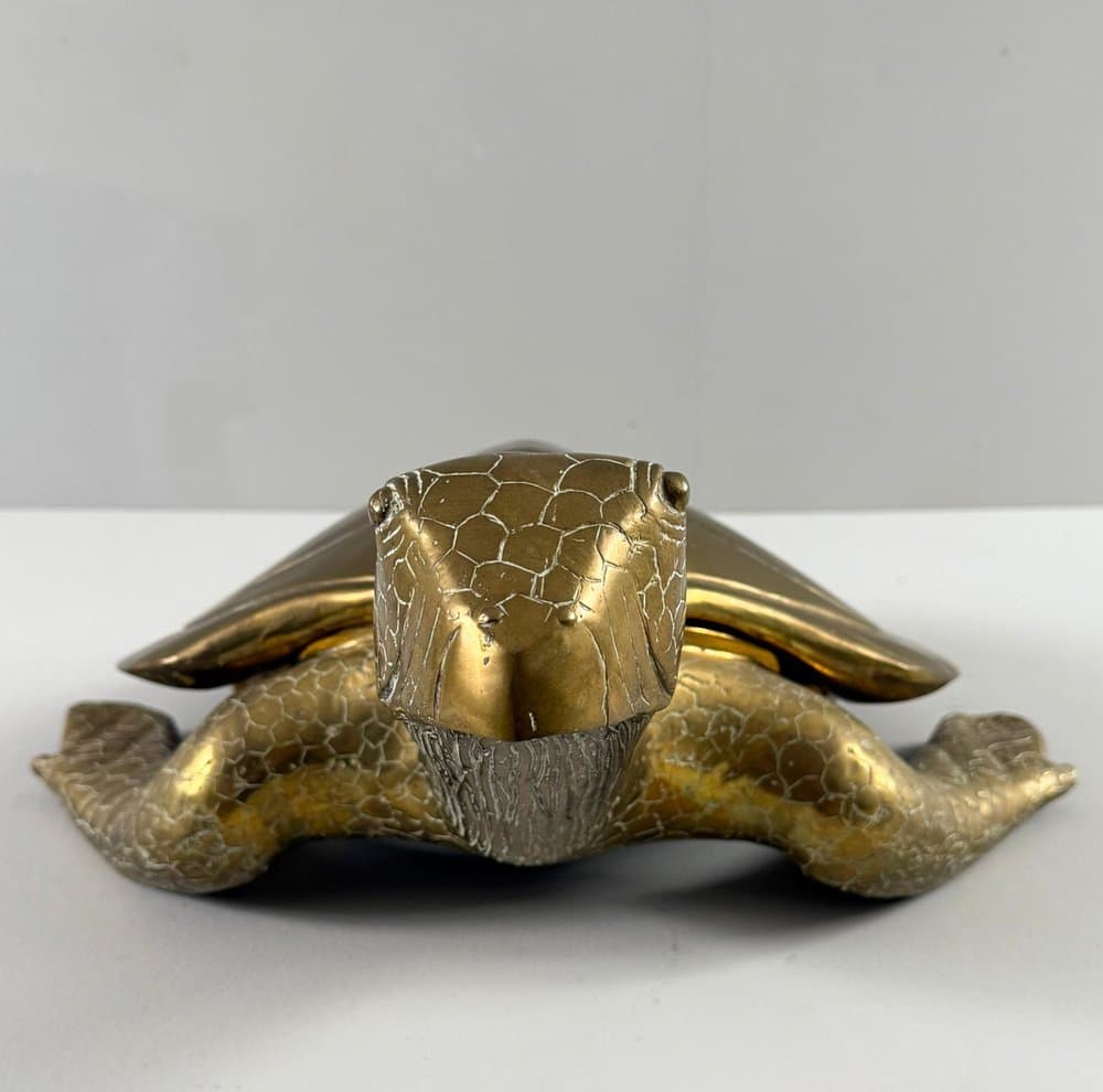 Figurka żółwia Hollywood Regency, brązowy, mosiądz, Francja, lata 70. - 277117