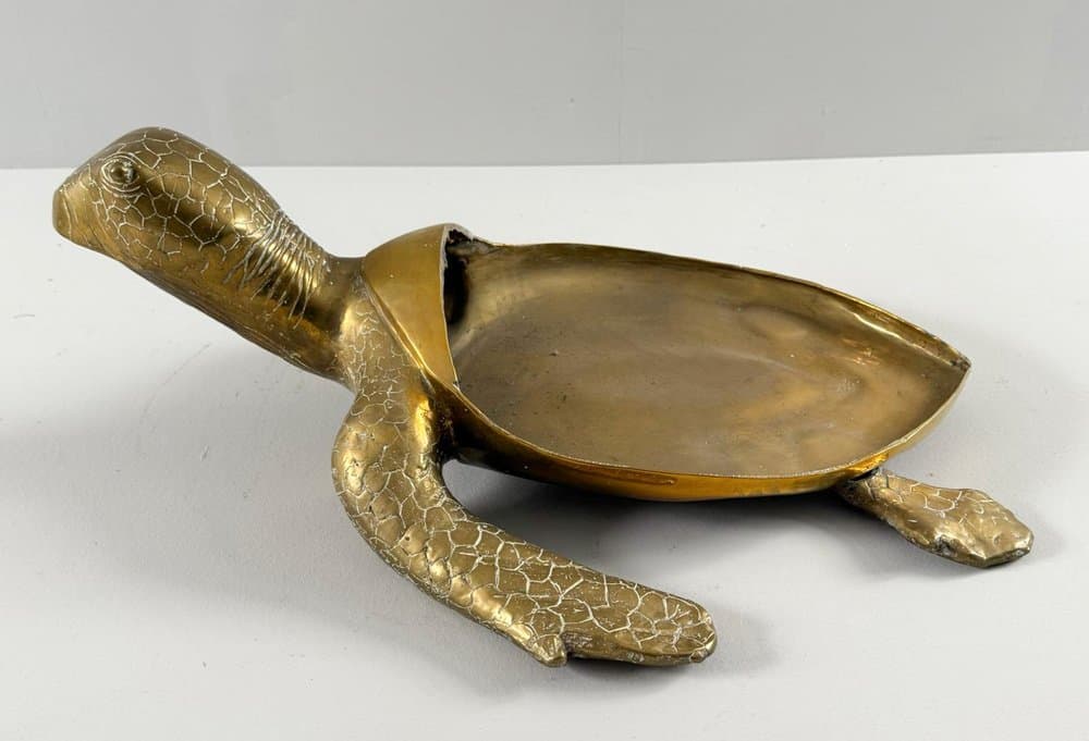 Figurka żółwia Hollywood Regency, brązowy, mosiądz, Francja, lata 70. - 277094