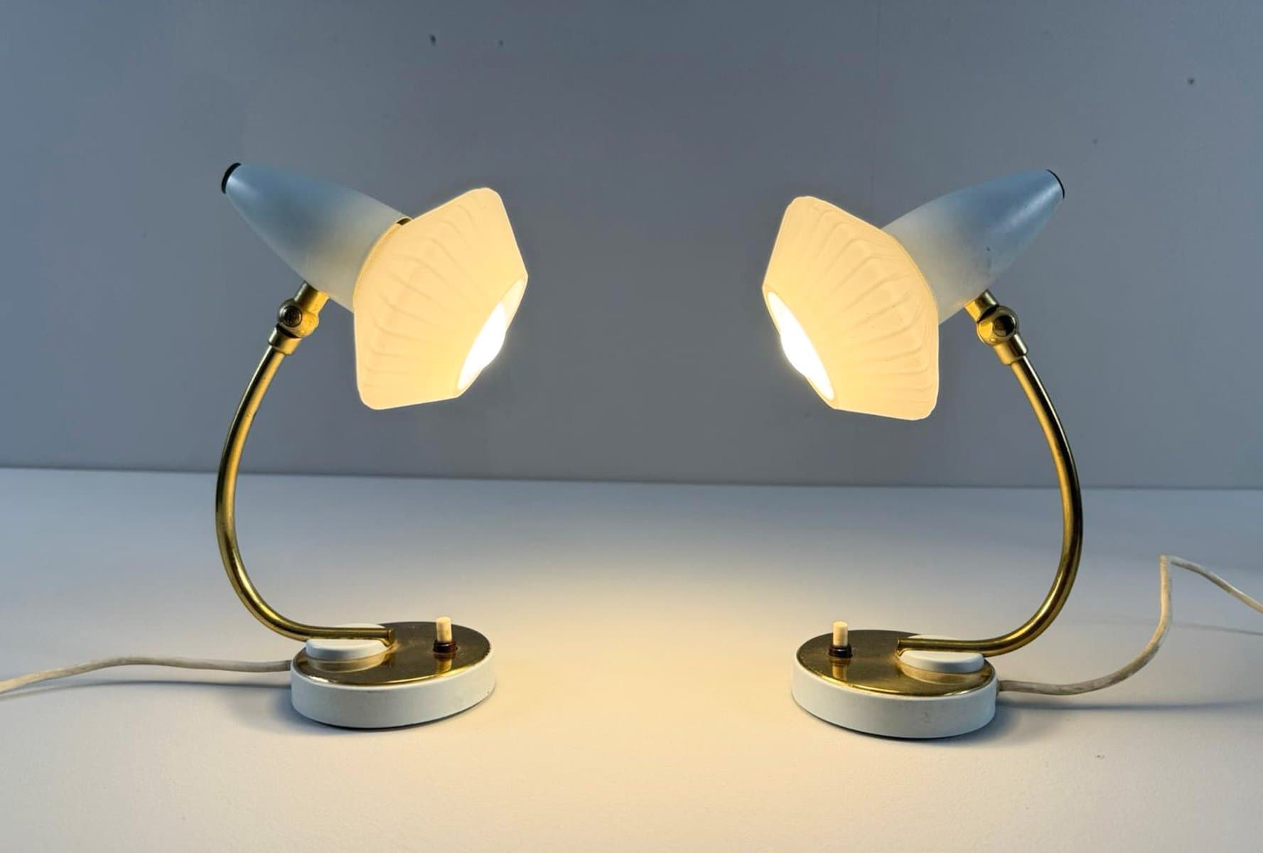 Para lamp stołowych Space Age, szkło opalowe niebieskie, mosiądz złoty, aluminium niebieski, Francja, lata 60. - 276999