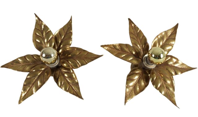 Para kinkietów Hollywood Regency, złoty, mosiądz, proj. W. Daro, Belgia, lata 70. - WYMIARY