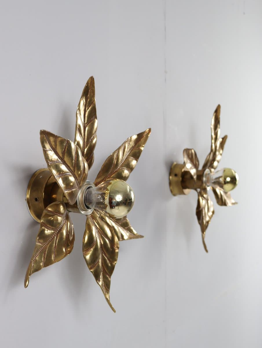 Para kinkietów Hollywood Regency, złoty, mosiądz, proj. W. Daro, Belgia, lata 70. - 276985