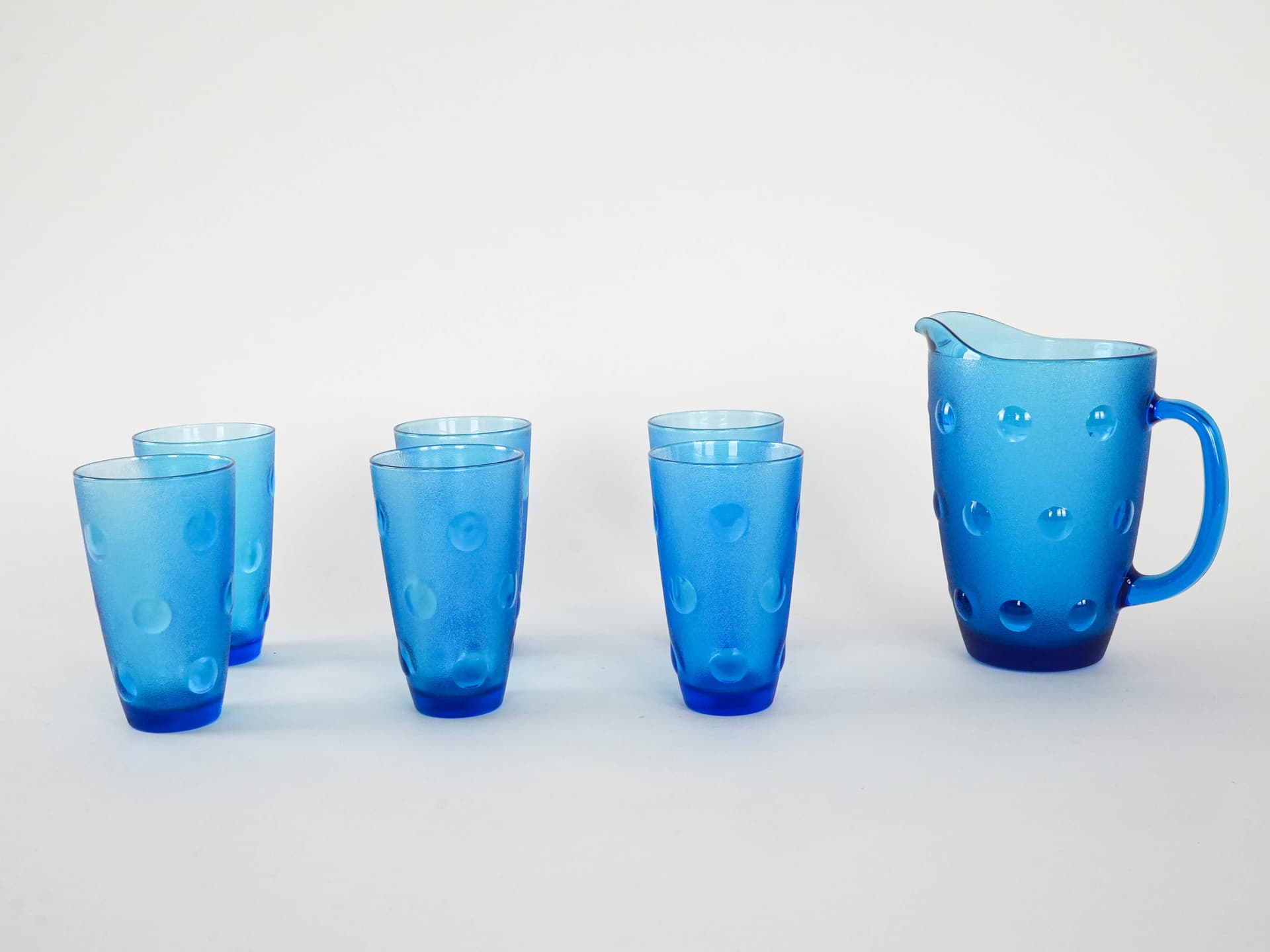 Zestaw dzbanek i szklanki, niebieski, szkło, Włochy, lata 70. - 276929