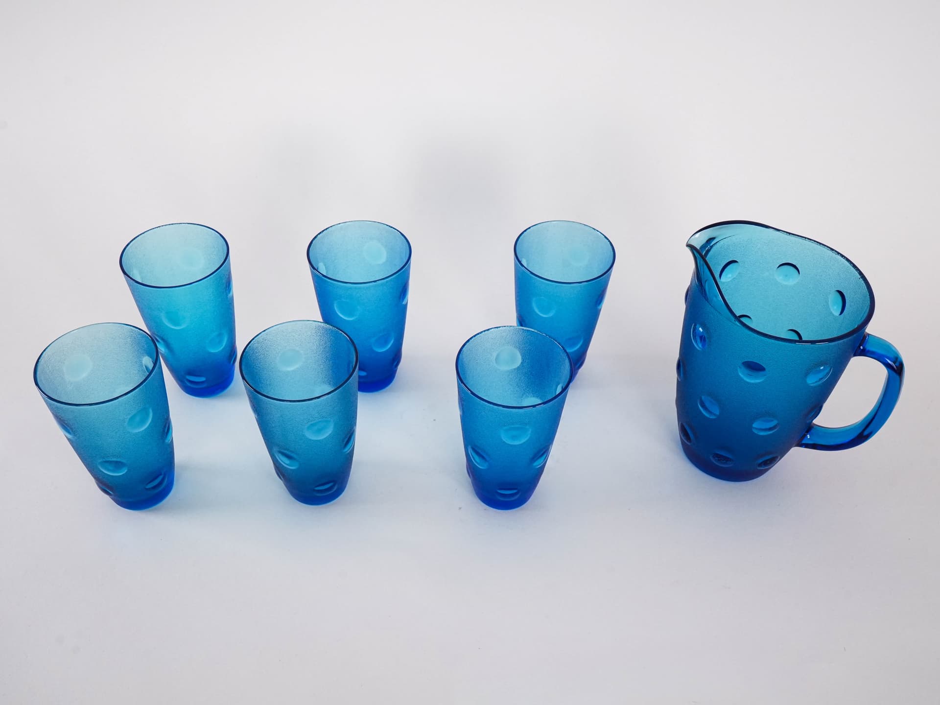 Zestaw dzbanek i szklanki, niebieski, szkło, Włochy, lata 70. - 276931