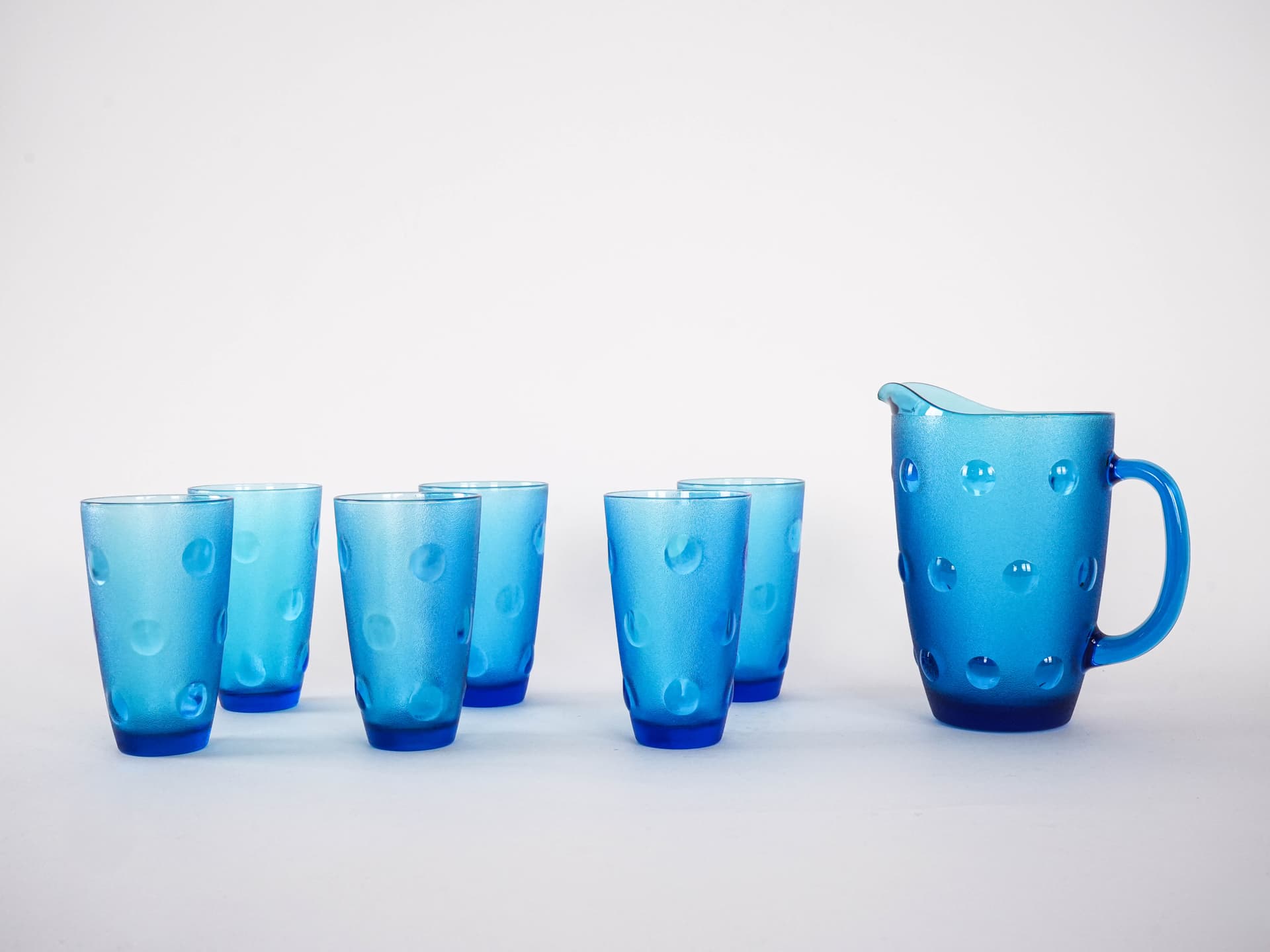 Zestaw dzbanek i szklanki, niebieski, szkło, Włochy, lata 70. - 276934