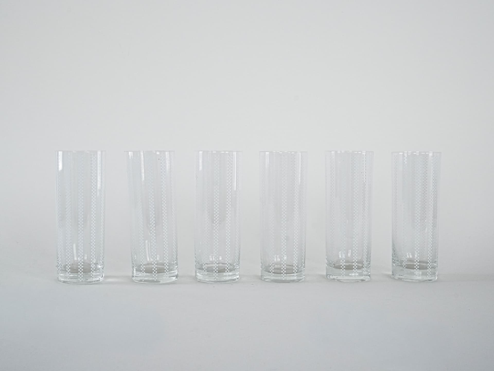 Komplet sześciu szklanek, Op-Art, szkło transparentne, Włochy, lata 60. - 277252