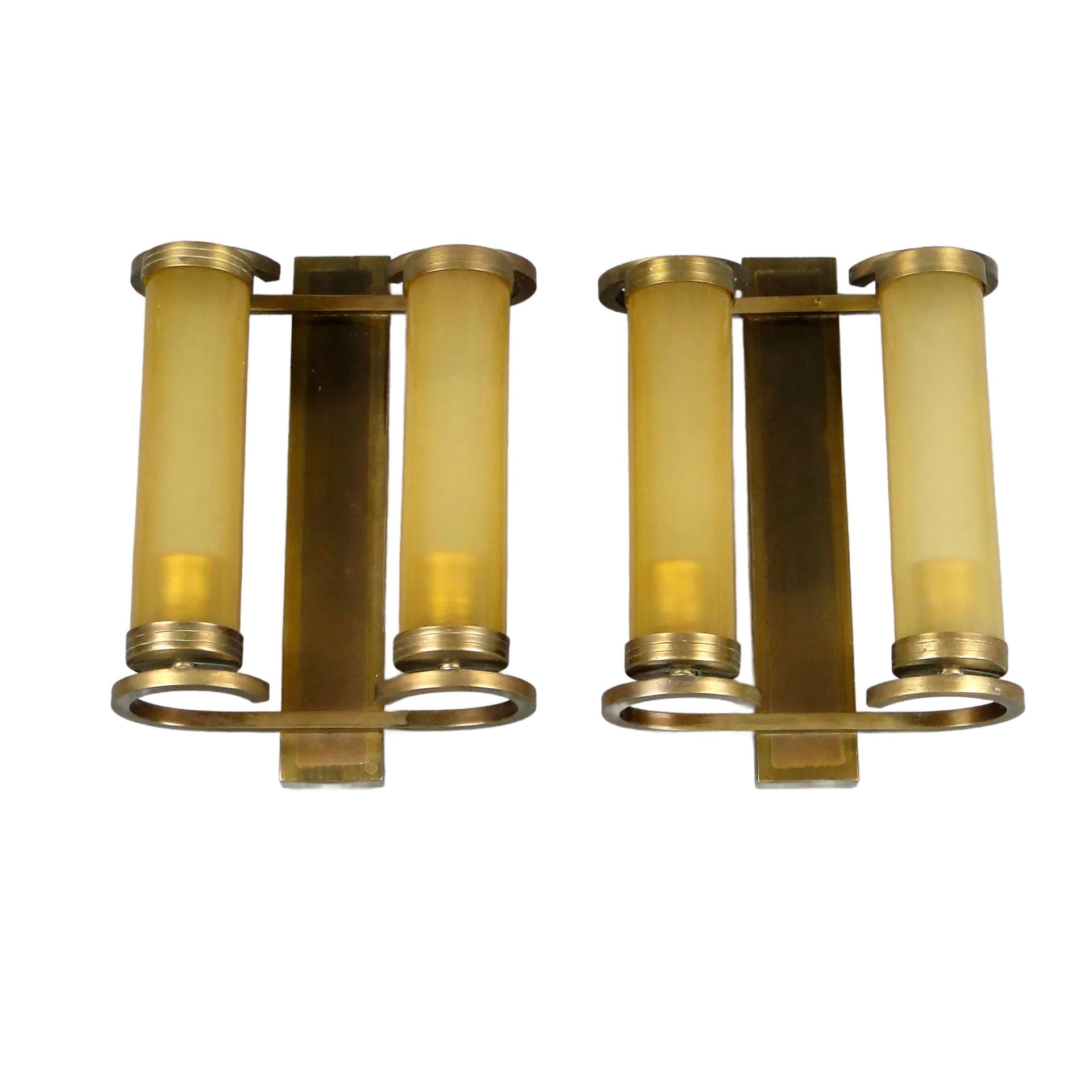 Para kinkietów Art déco, mosiądz złoty, szkło, Niemcy, lata 20.